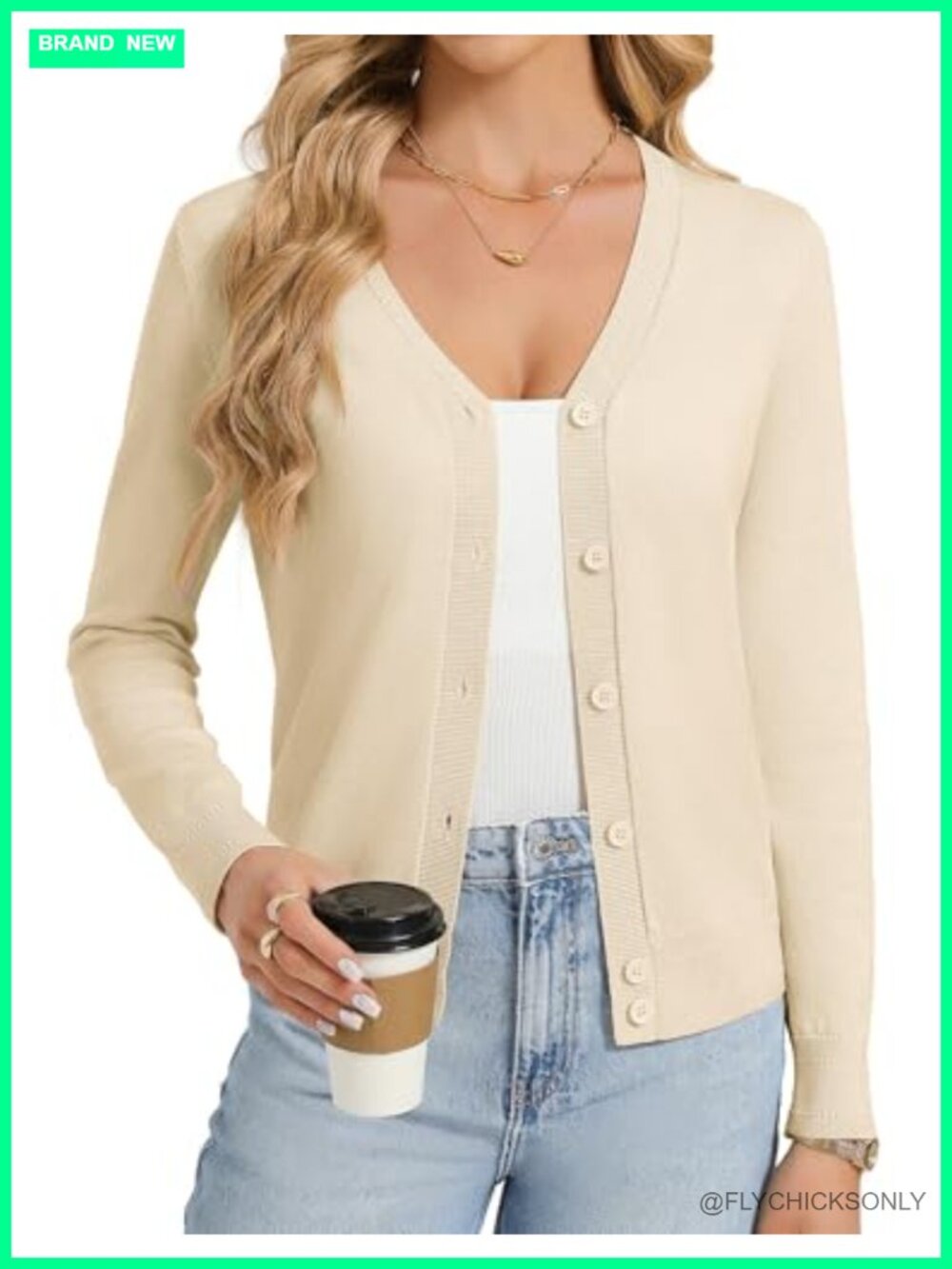 Lightweight Knit Cardigan Sweater Button Up V-Neck Long Sleeve Trendy Shrug